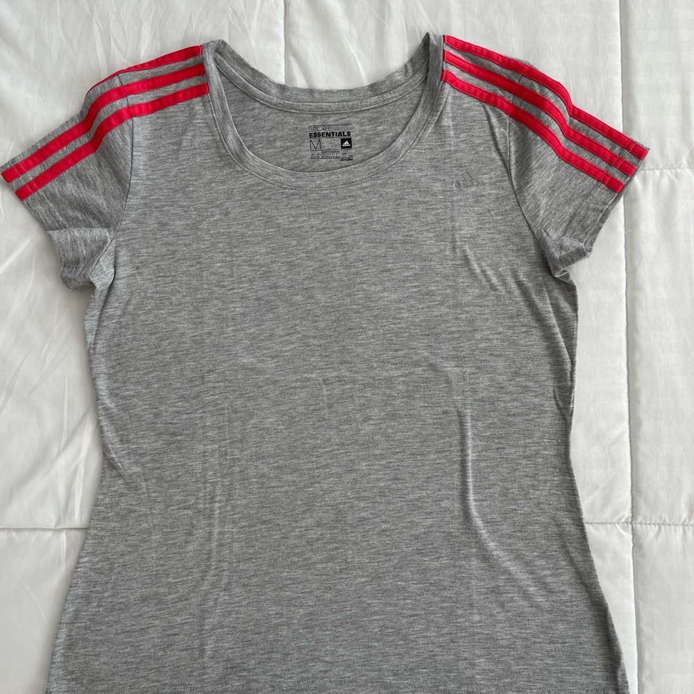 Adidas Three Strip T-Shirt Sport Essentials Climalite Scoop Neck